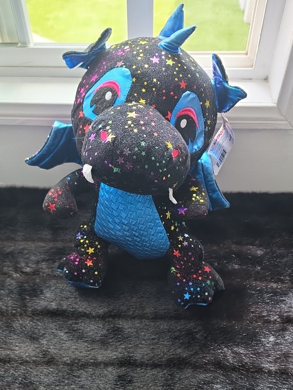 Starry Black & Blue Plush Dragon Stuffed Animal - Kid-Friendly Cuddly Toy